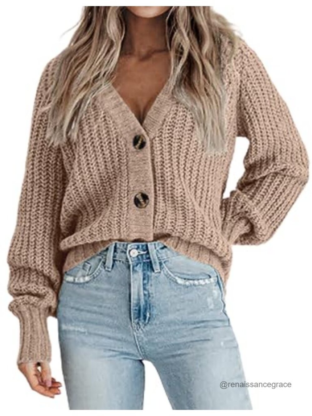 Women's Chunky Knit Cardigan Long Sleeve V-Neck Button Down